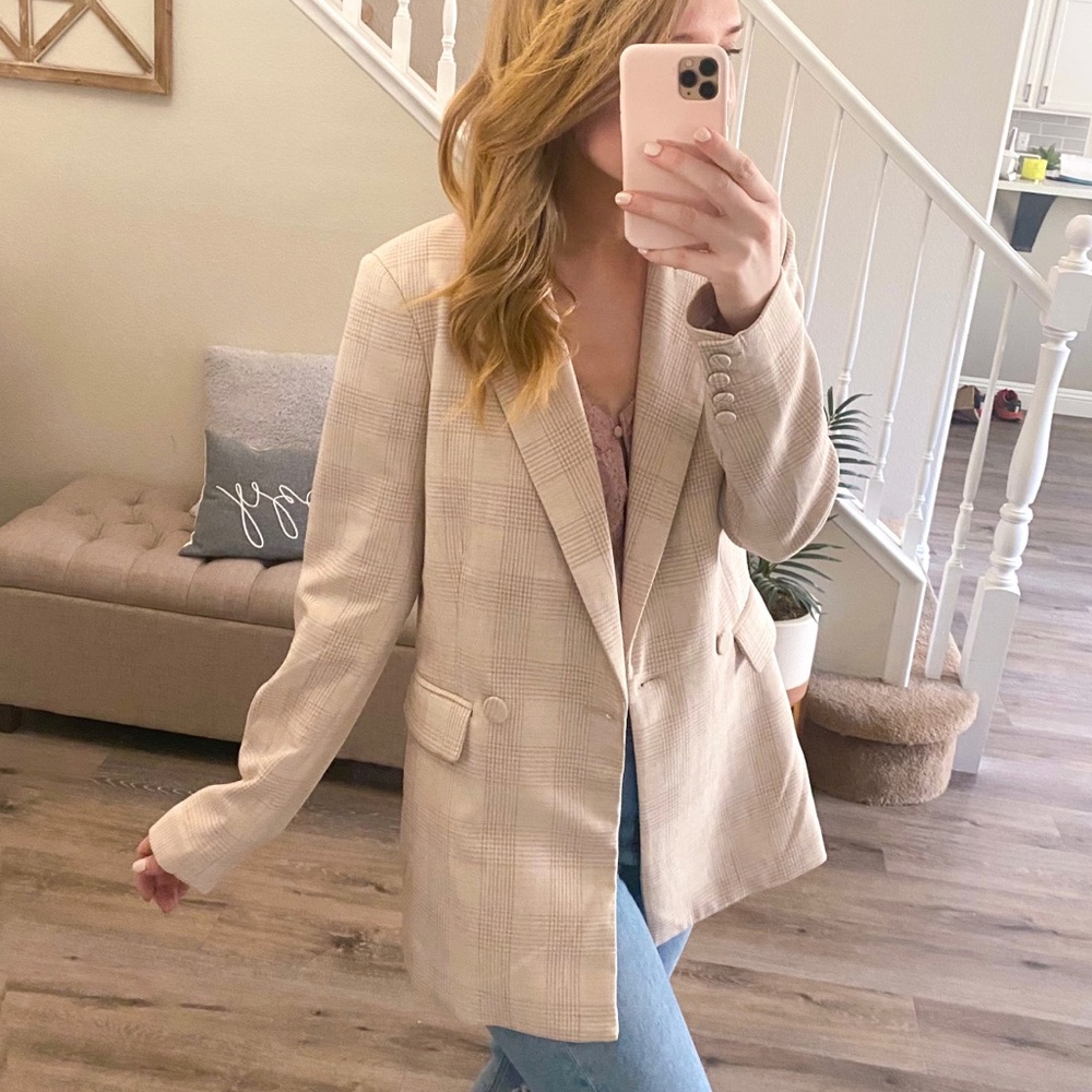 House of Harlow Tan Nude Plaid Blazer Small New With Tag Large